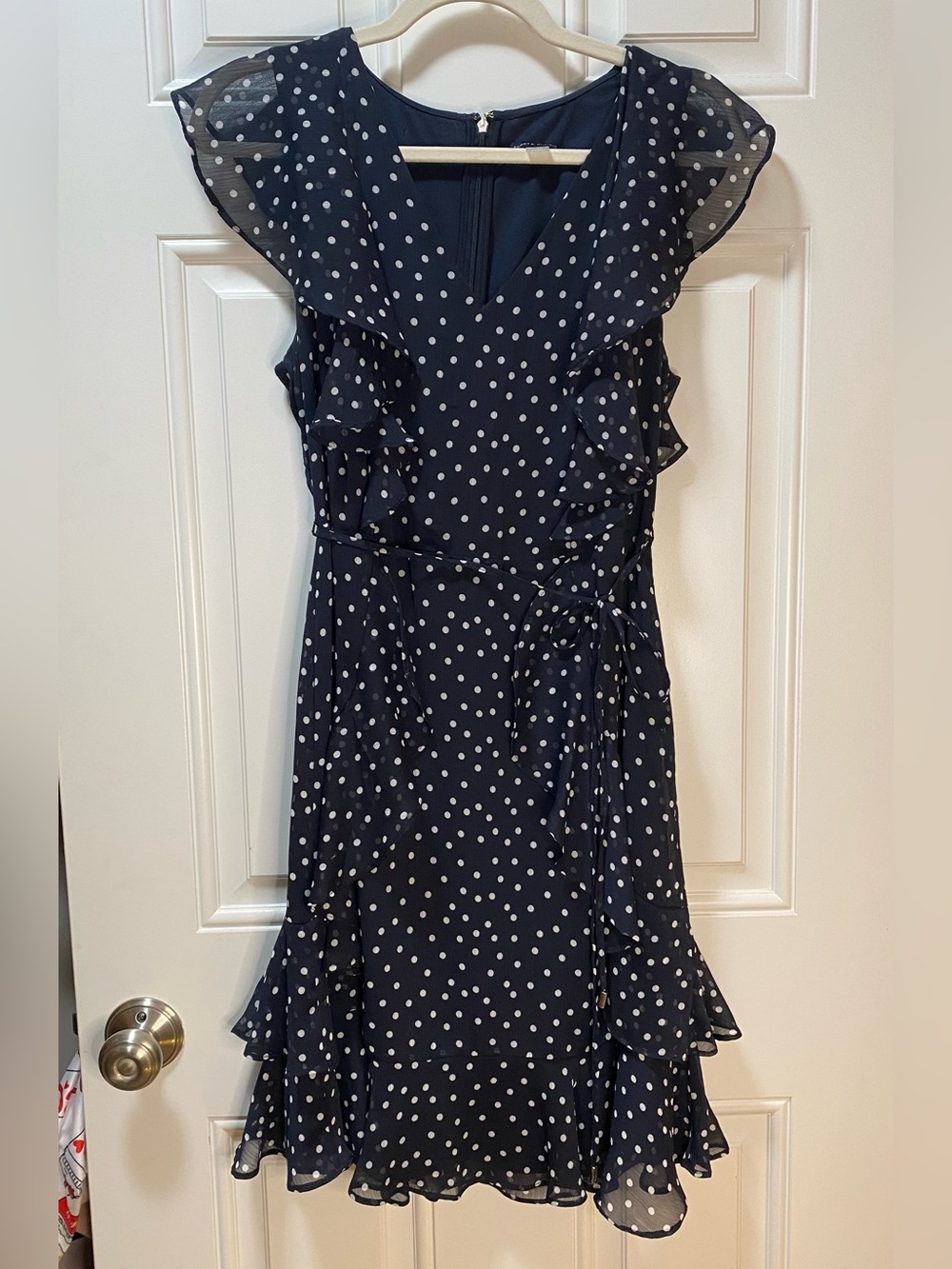 Tommy Hilfiger Navy and White Polka Dot Midi Wrap Dress